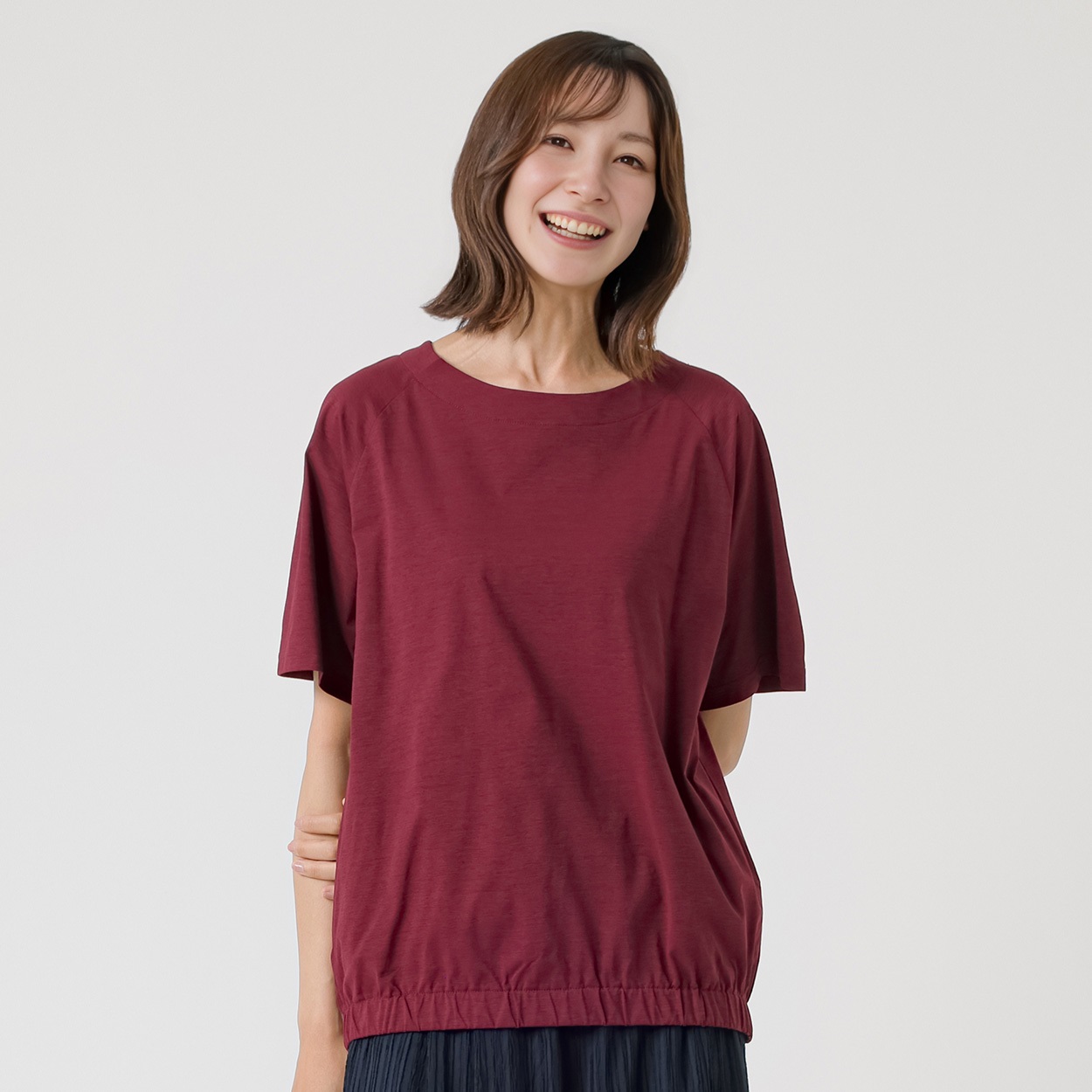 TVC(ティーヴィシー) 【BEST BUY】 ドライ天竺裾ゴムギャザーTシャツ レディス(コイアカ-XL)