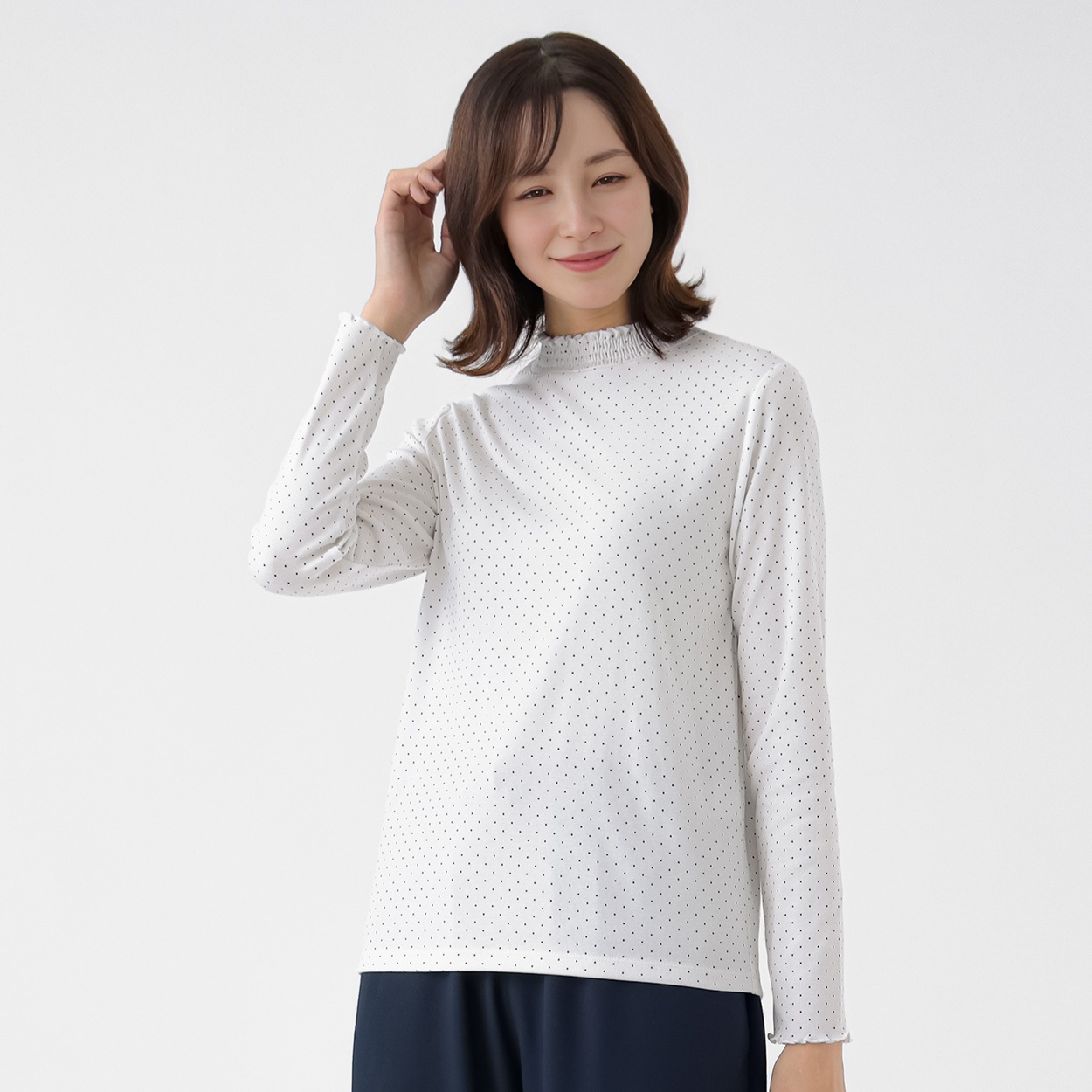 TVC(ティーヴィシー) シャーリングネック長袖Tシャツ レディス(ソノタ(白ドット）-M)