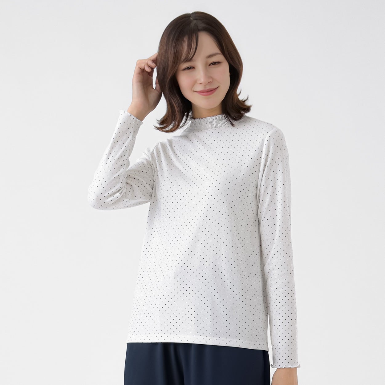 TVC(ティーヴィシー) シャーリングネック長袖Tシャツ レディス(ソノタ(白ドット）-L)
