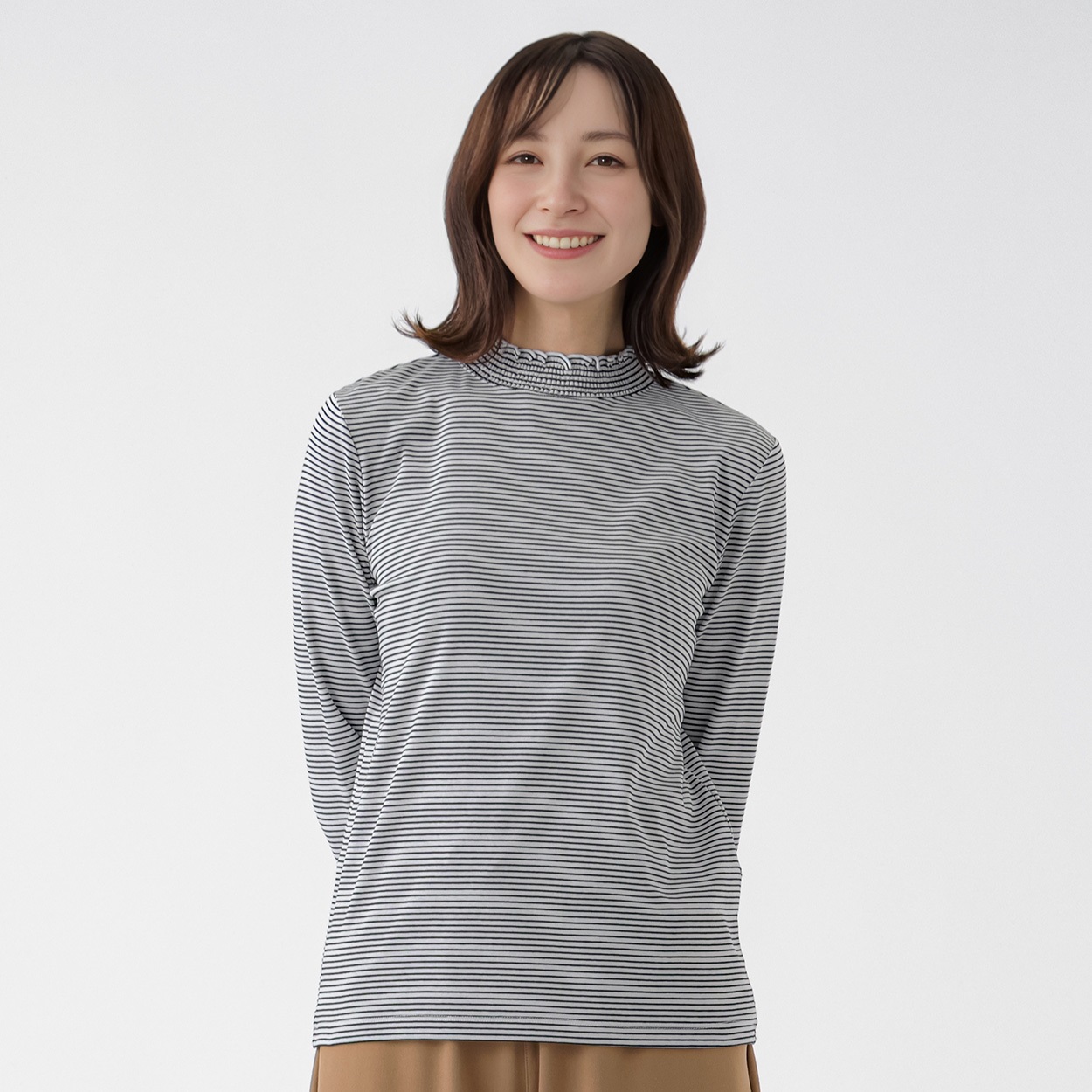 TVC(ティーヴィシー) シャーリングネック長袖Tシャツ レディス(Ａクロ（ボーダー）-M)