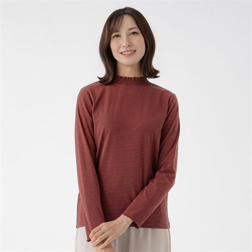 TVC(ティーヴィシー) シャーリングネック長袖Tシャツ レディス(Ａダイダイ（ボーダー）-S)
