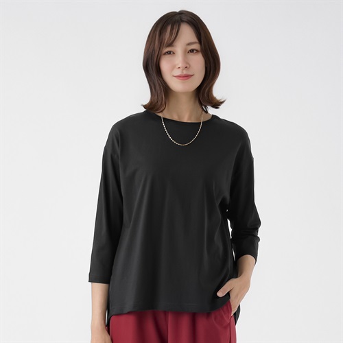 TVC(ティーヴィシー) シルキーコットン（本体）布帛切り替え7分袖Tシャツ レディス