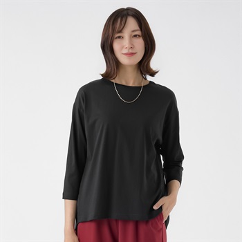 TVC(ティーヴィシー) シルキーコットン（本体）布帛切り替え7分袖Tシャツ レディス(クロ-M)