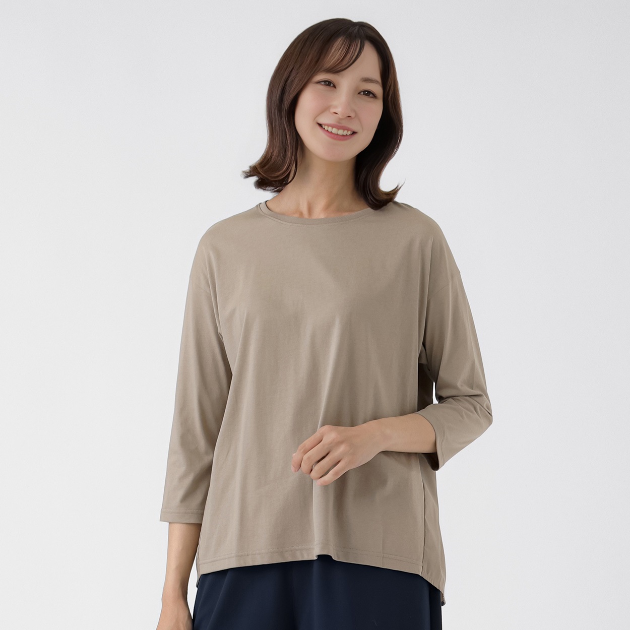 TVC(ティーヴィシー) シルキーコットン（本体）布帛切り替え7分袖Tシャツ レディス(ウスチャ-XL)