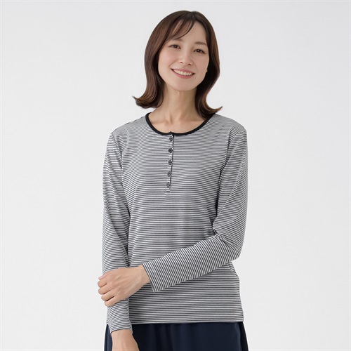 TVC(ティーヴィシー) ヘンリーネック長袖Tシャツ レディス(Ａクロ（ボーダー）-S)