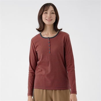 TVC(ティーヴィシー) ヘンリーネック長袖Tシャツ レディス(Ａダイダイ（ボーダー）-S)