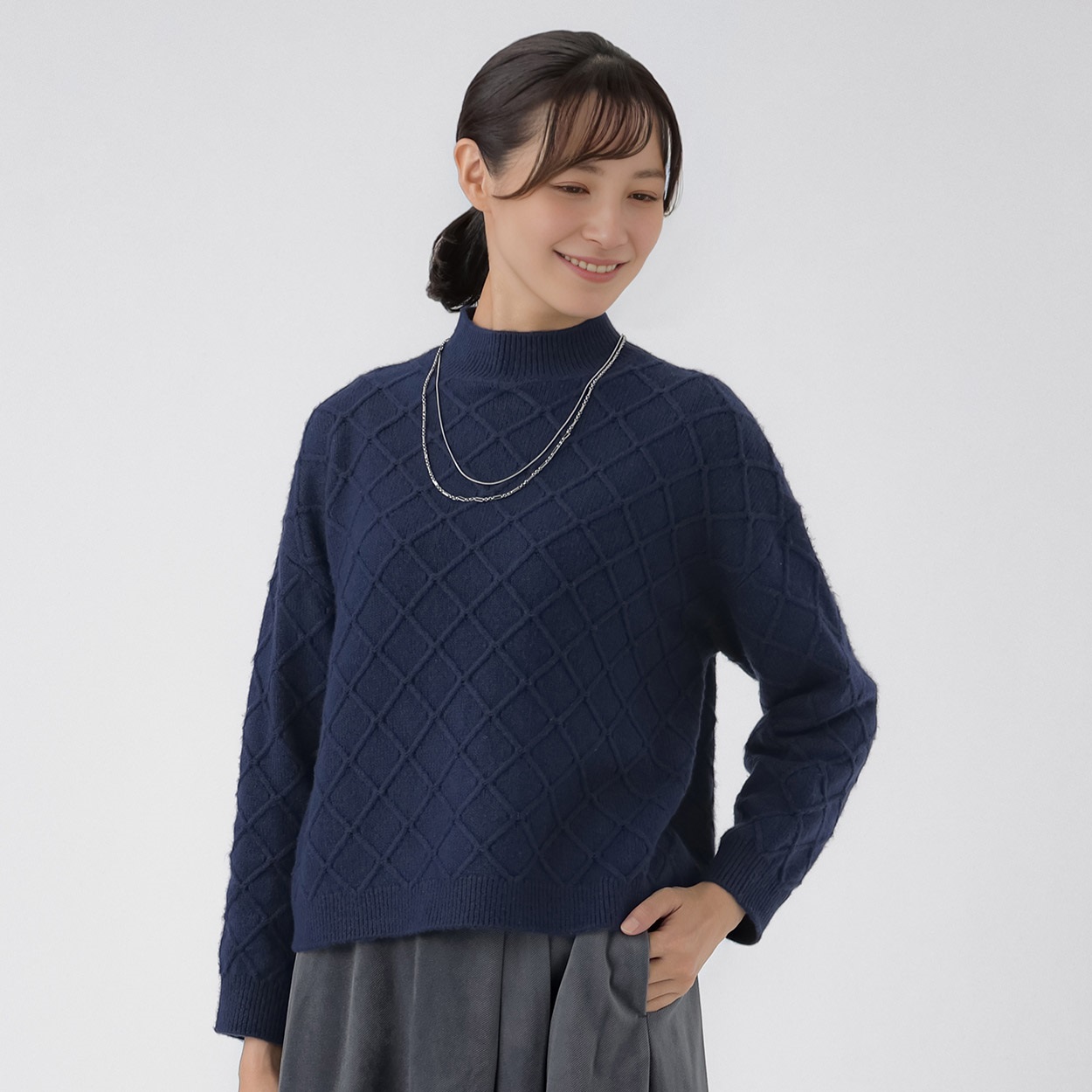 TVC(ティーヴィシー) 洗える ダイヤ柄ハイネックプルオーバー レディス(コイアオ-XL)