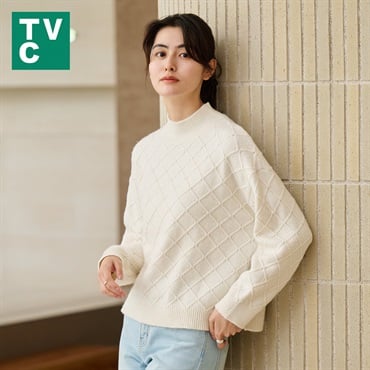 TVC(ティーヴィシー) 洗える ダイヤ柄ハイネックプルオーバー レディス