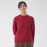 TVC(ティーヴィシー) 洗える アラン柄クルーネックプルオーバー レディス(アカ-M)