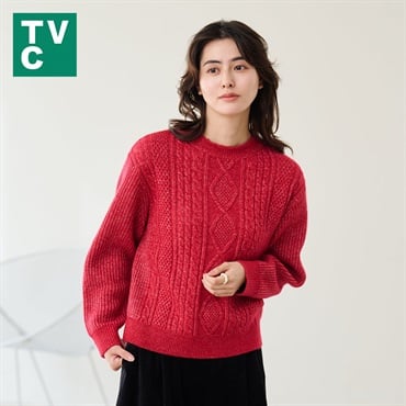 TVC(ティーヴィシー) 洗える アラン柄クルーネックプルオーバー レディス