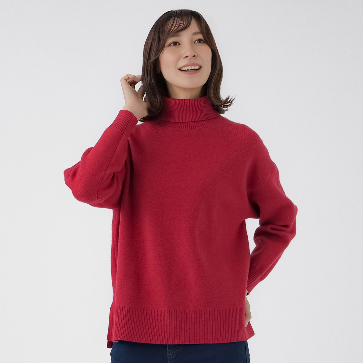 TVC(ティーヴィシー) 洗える・保湿 マシュマロタッチタートルネックプルオーバー レディス(アカ-XL)