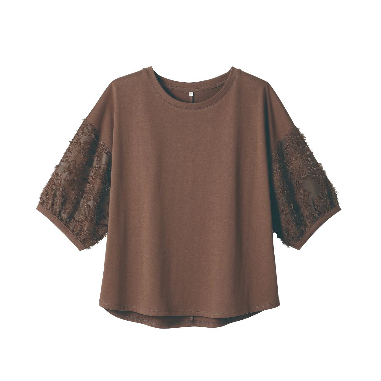 TVC(ティーヴィシー) 【BEST  BUY】袖フリンジジャガードTシャツ レディス(チャ-L)