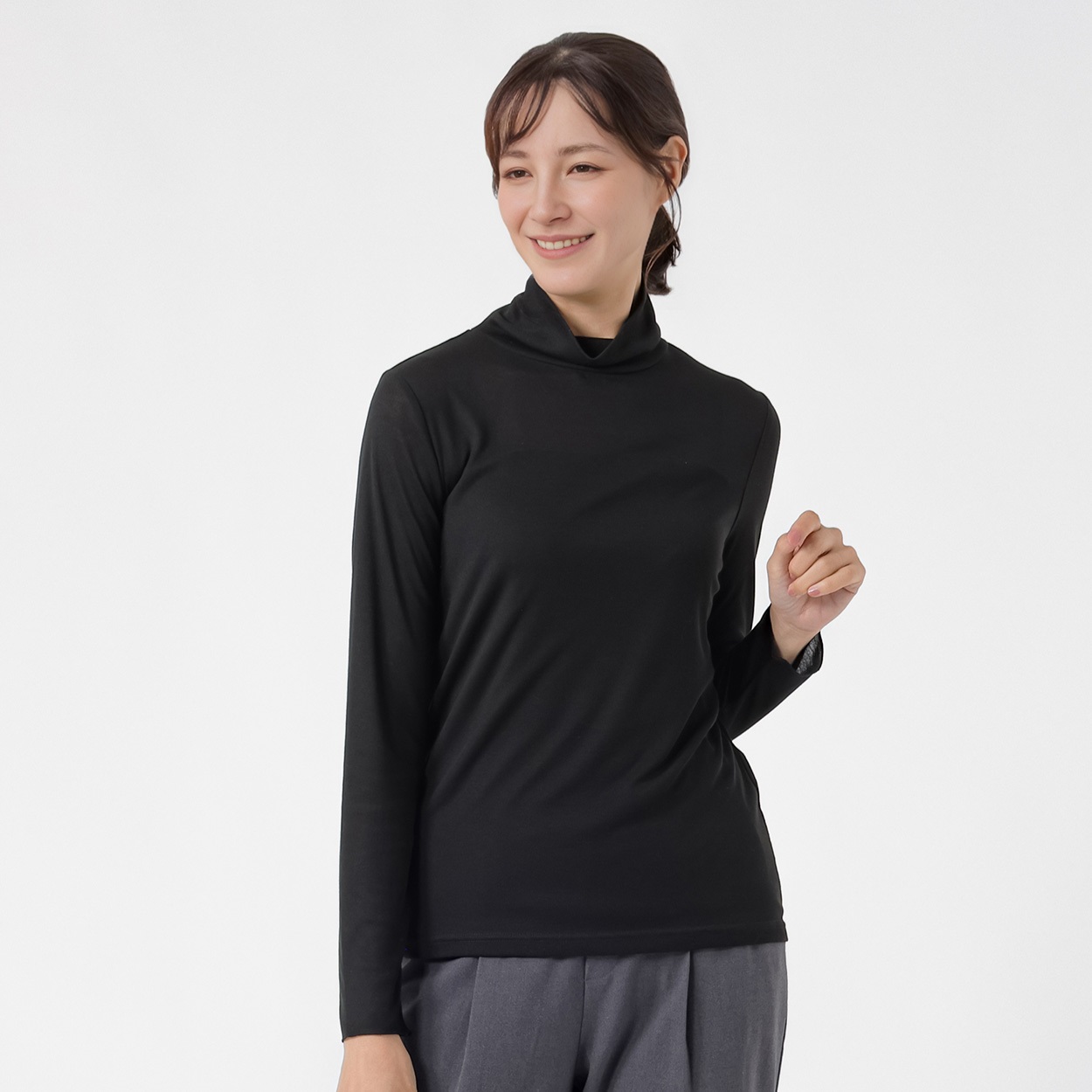 TVC(ティーヴィシー) シアーハイネック長袖Tシャツ レディス(クロ-L)