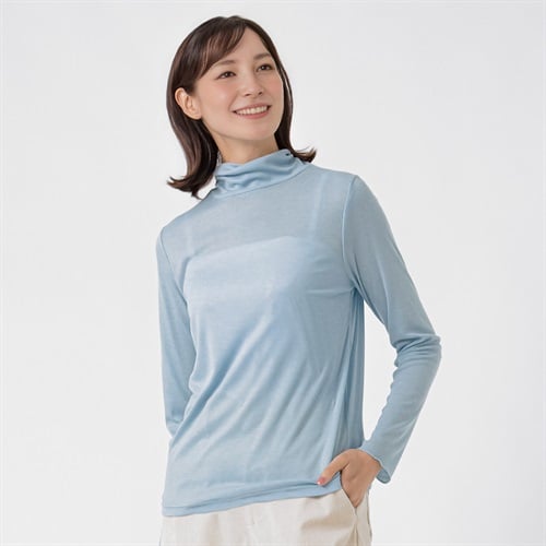 TVC(ティーヴィシー) シアーハイネック長袖Tシャツ レディス(ウスアオ-S)