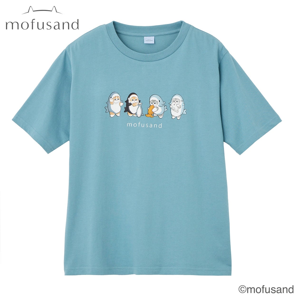 TVC(ティーヴィシー) mofusand サメにゃん・シャチにゃん・ジンベエザメにゃんTシャツ レディス(アオ-S)