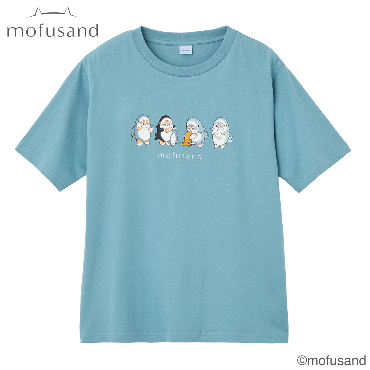 TVC(ティーヴィシー) mofusand サメにゃん・シャチにゃん・ジンベエザメにゃんTシャツ レディス(アオ-M)