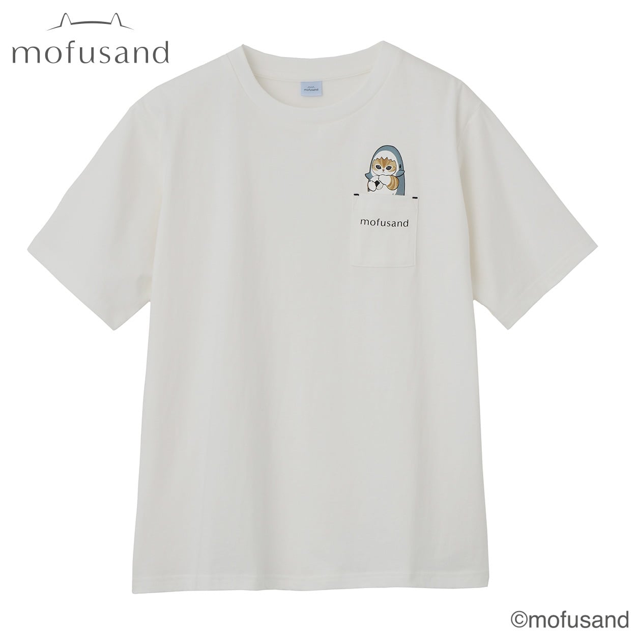 TVC(ティーヴィシー) mofusand サメにゃんポケットおにぎりTシャツ レディス(シロ-S)