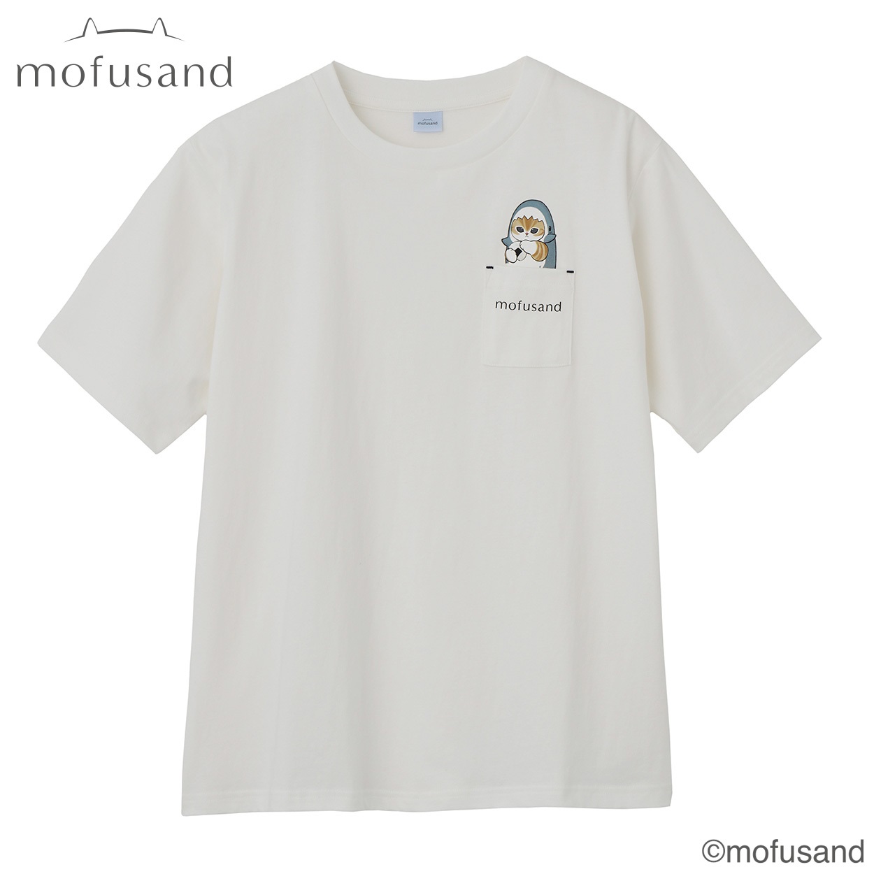 TVC(ティーヴィシー) mofusand サメにゃんポケットおにぎりTシャツ レディス(シロ-L)