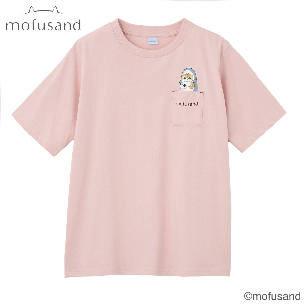 TVC(ティーヴィシー) mofusand サメにゃんポケットおにぎりTシャツ レディス(ウスアカ-M)