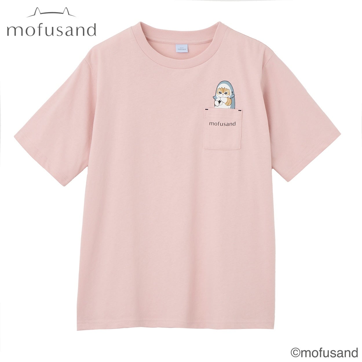 TVC(ティーヴィシー) mofusand サメにゃんポケットおにぎりTシャツ レディス(ウスアカ-L)