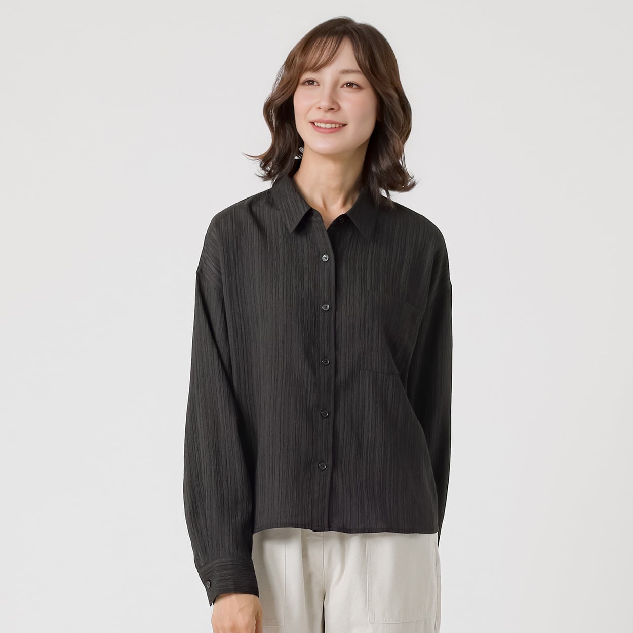 TVC(ティーヴィシー) 【BEST BUY】クラフトクレープ長袖羽織シャツ レディス(クロ-XL)
