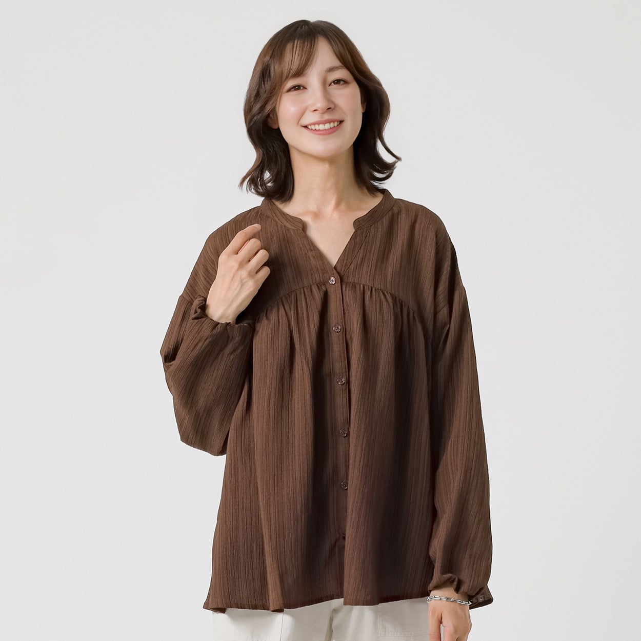 TVC(ティーヴィシー) 【BEST BUY】クラフトクレープ長袖チュニック レディス(チャ-L)