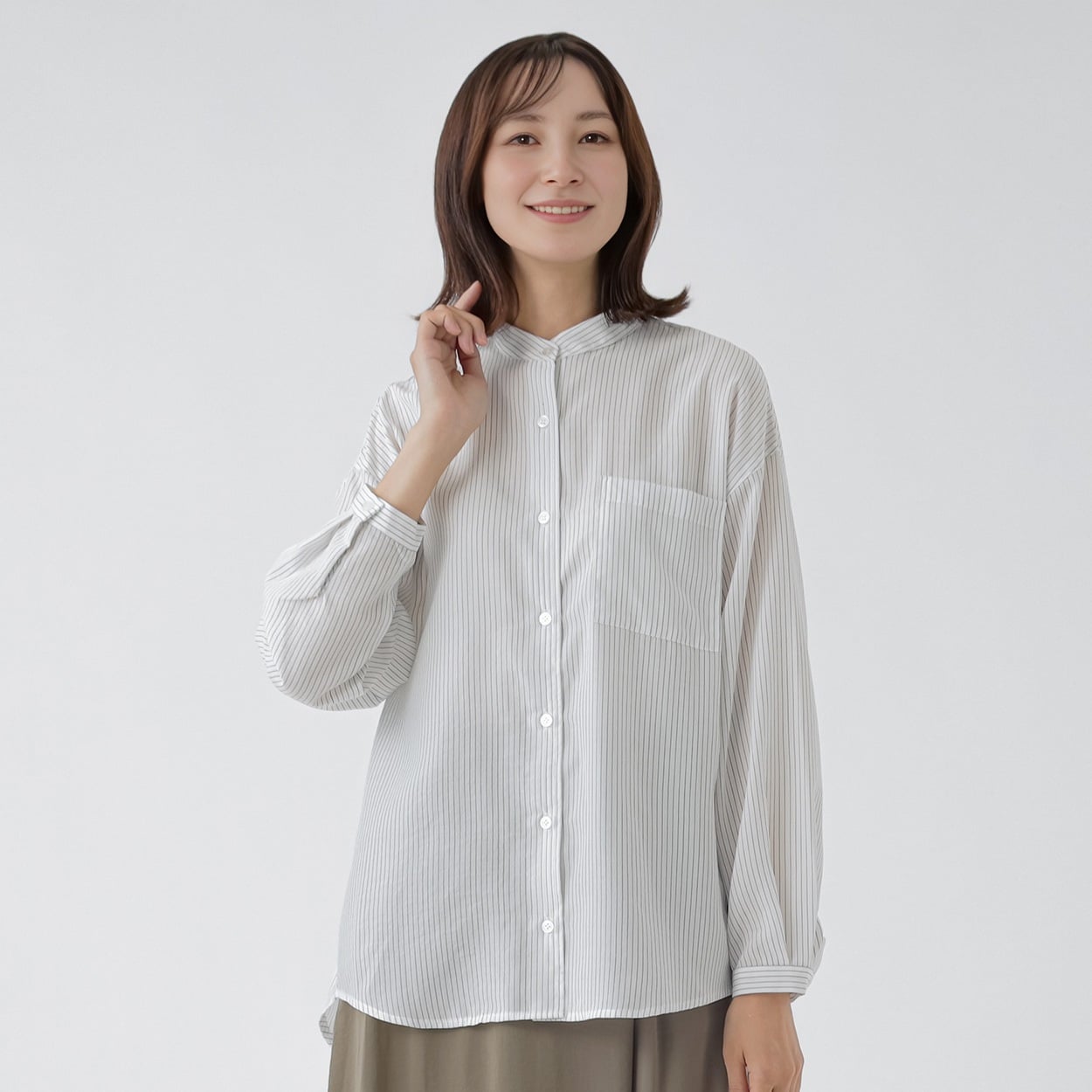 TVC(ティーヴィシー) シアーバンドカラーシャツ レディス(シロ-S)