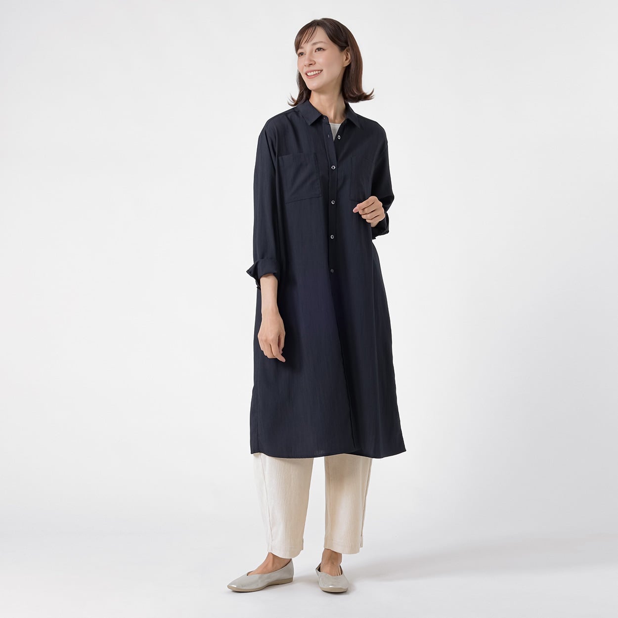 TVC(ティーヴィシー) 強撚スラブシャツワンピース レディス(コイアオ-XL)
