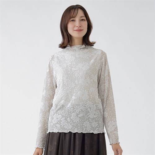 TVC(ティーヴィシー) ヒビヤカダンスタイル シアー花柄プリントハイネック長袖Tシャツ レディス