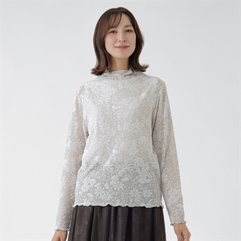 TVC(ティーヴィシー) ヒビヤカダンスタイル シアー花柄プリントハイネック長袖Tシャツ レディス(キナリ-S)