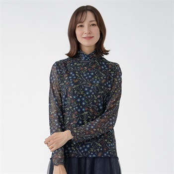 TVC(ティーヴィシー) ヒビヤカダンスタイル シアー花柄プリントハイネック長袖Tシャツ レディス(コイアオ-S)