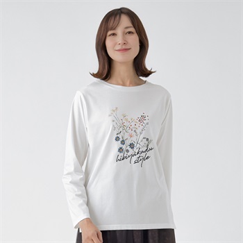 TVC(ティーヴィシー) ヒビヤカダンスタイル花柄プリント長袖Tシャツ レディス(アイボリー-S)