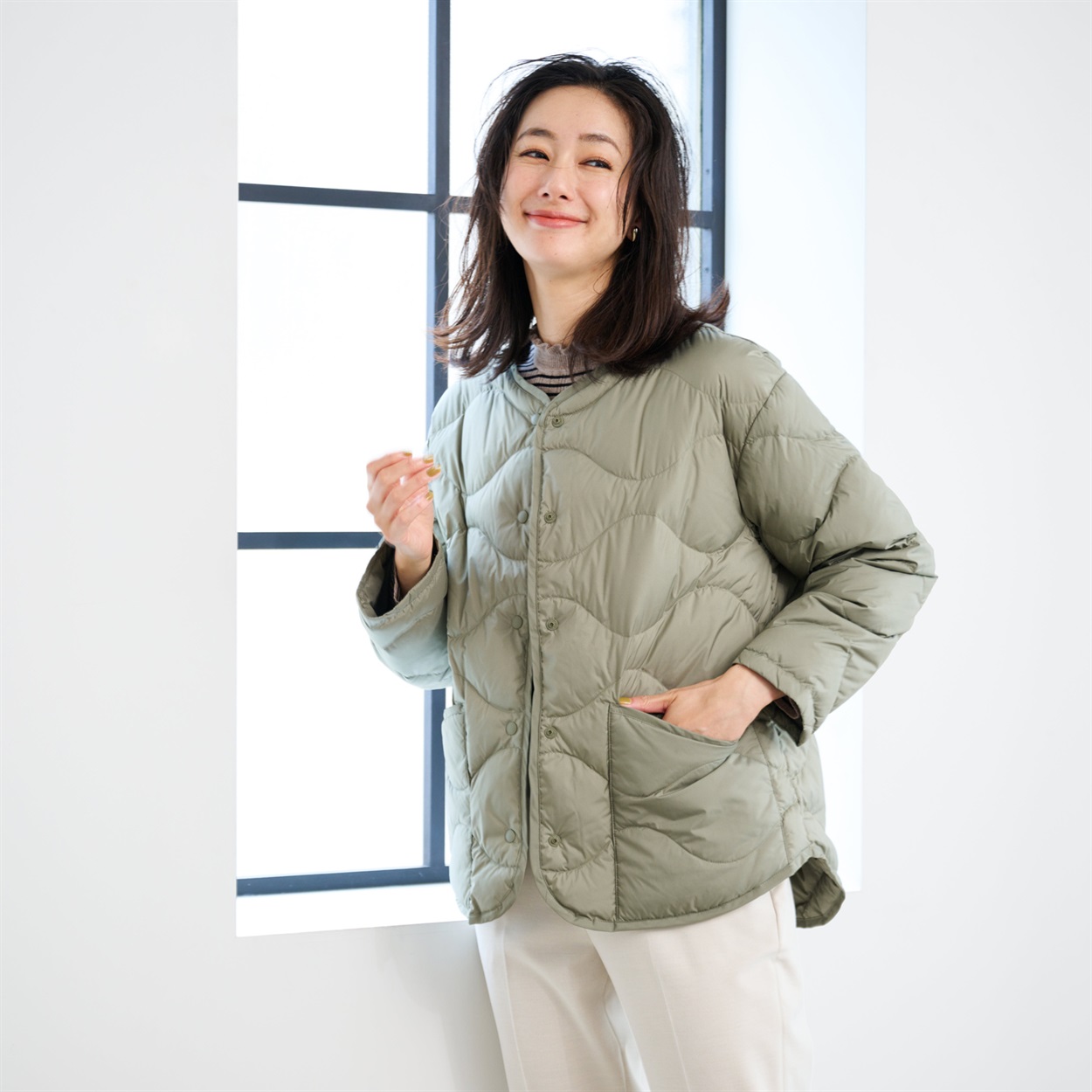 TVC(ティーヴィシー) ウオッシャブルダウン ノーカラージャケット