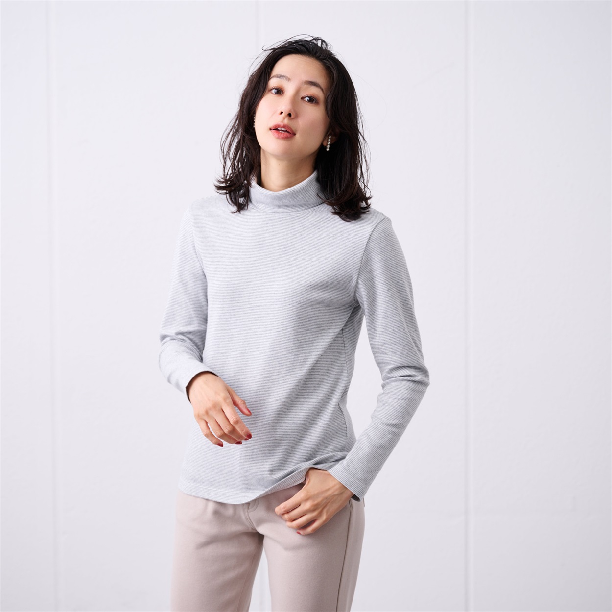 TVC(ティーヴィシー) コットン100起毛 タートルネック長袖Tシャツ