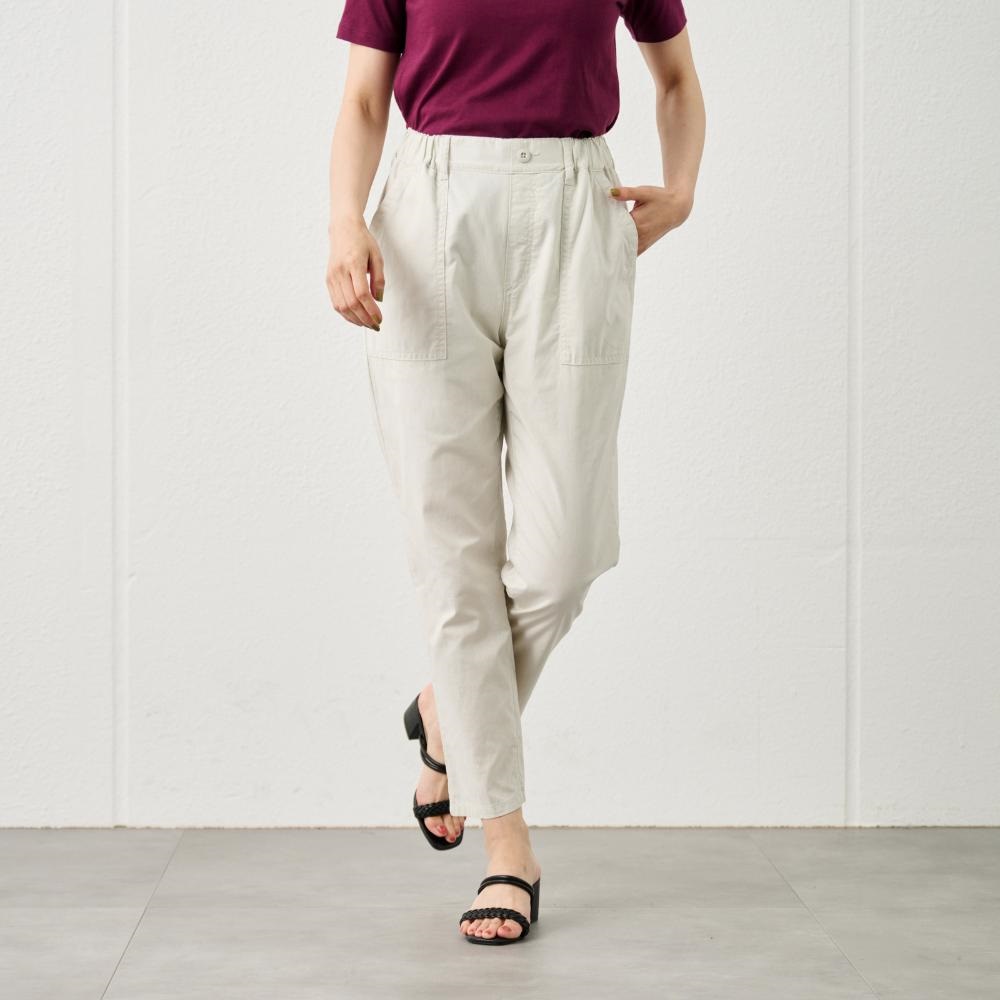 TVC シャンブレーテーパードパンツ レディス(ホワイト-XL)