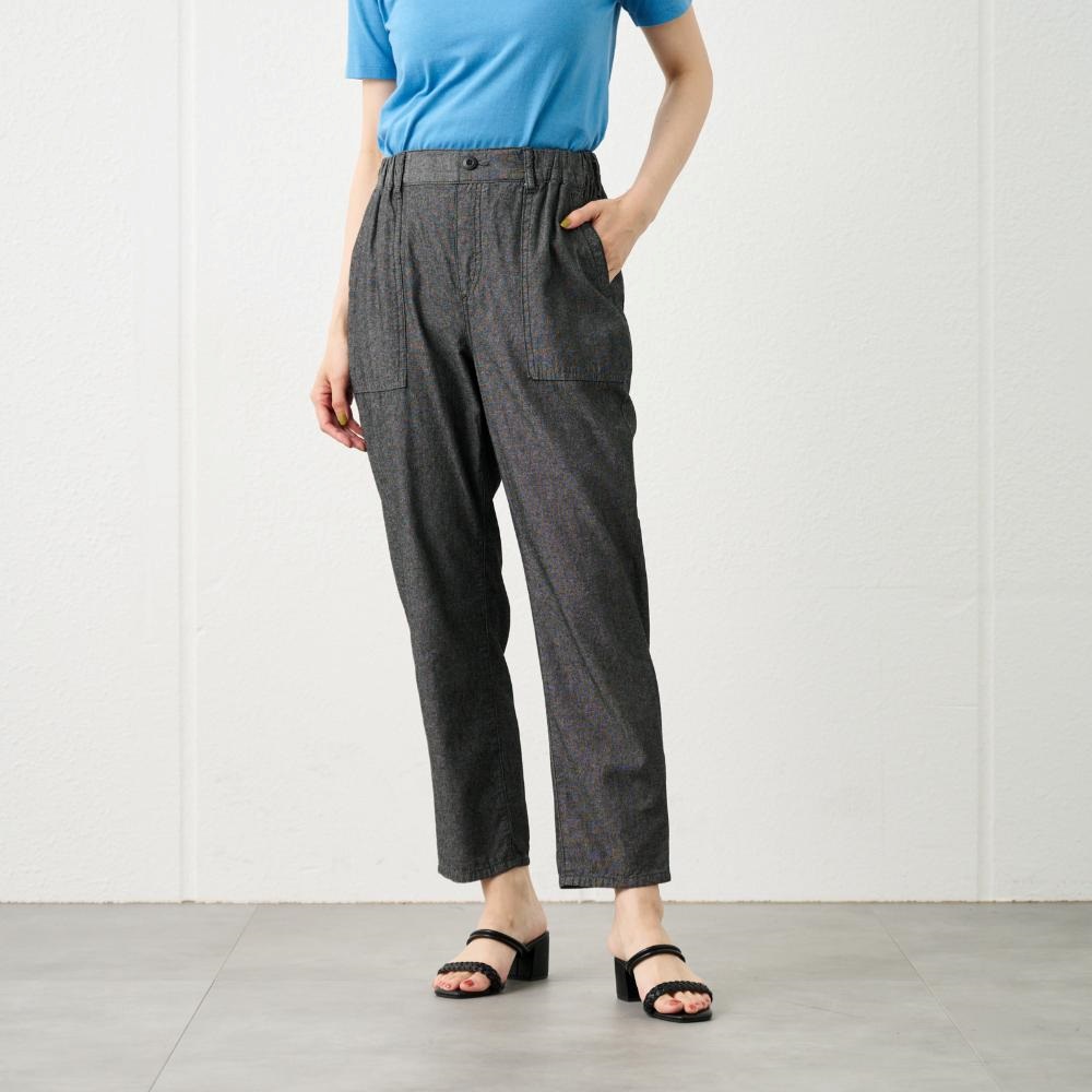 TVC シャンブレーテーパードパンツ レディス(ブラック-M)