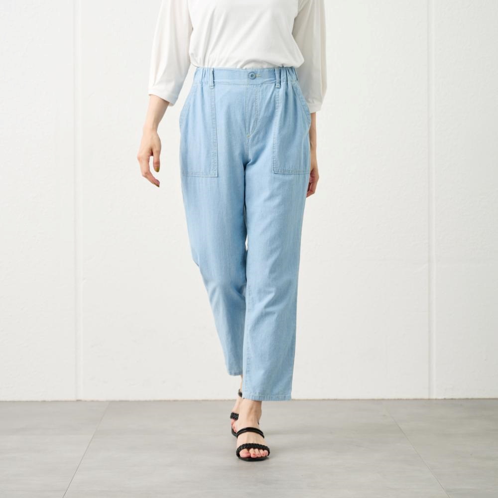 TVC シャンブレーテーパードパンツ レディス(ライトブルー-M)