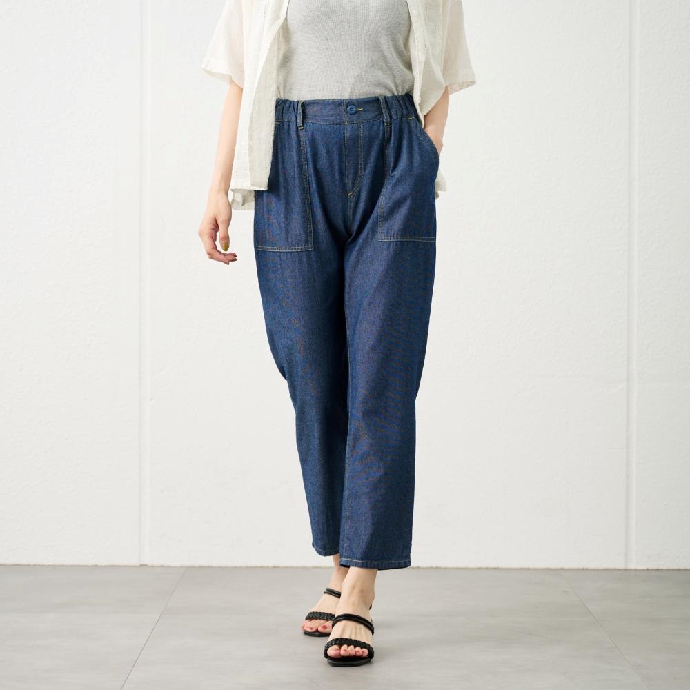 TVC シャンブレーテーパードパンツ レディス(ブルー-L)