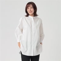 TVC(ティーヴィシー) 【てまラク】綿混7分袖バンドカラーシャツチュニック レディス(シロ-S)