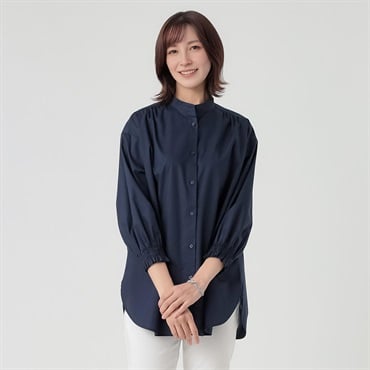 TVC(ティーヴィシー) 【てまラク】綿混7分袖バンドカラーシャツチュニック レディス(コイアオ-S)