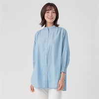 TVC(ティーヴィシー) 【てまラク】綿混7分袖バンドカラーシャツチュニック レディス(Ａウスアオ-S)