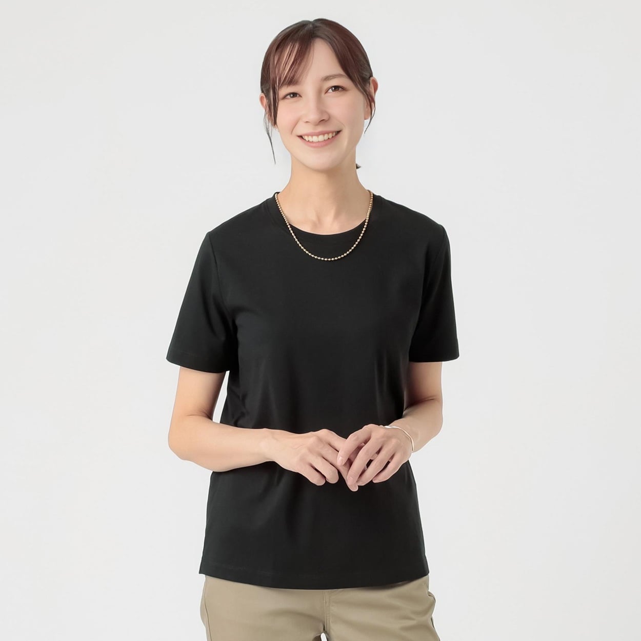 TVC(ティーヴィシー) シルキーコットンひんやりUV対策半袖Tシャツ（無地） レディス(クロ-XL)