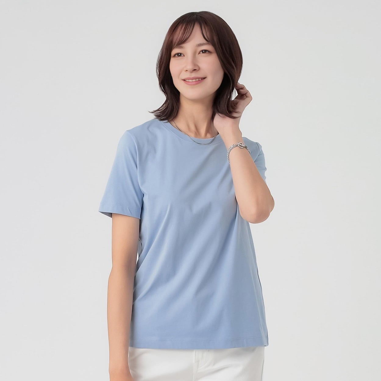TVC(ティーヴィシー) シルキーコットンひんやりUV対策半袖Tシャツ（無地） レディス(ウスアオ-L)