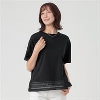 TVC(ティーヴィシー) シルキーコットンひんやりUV対策裾レース半袖プルオーバー レディス(クロ-S)