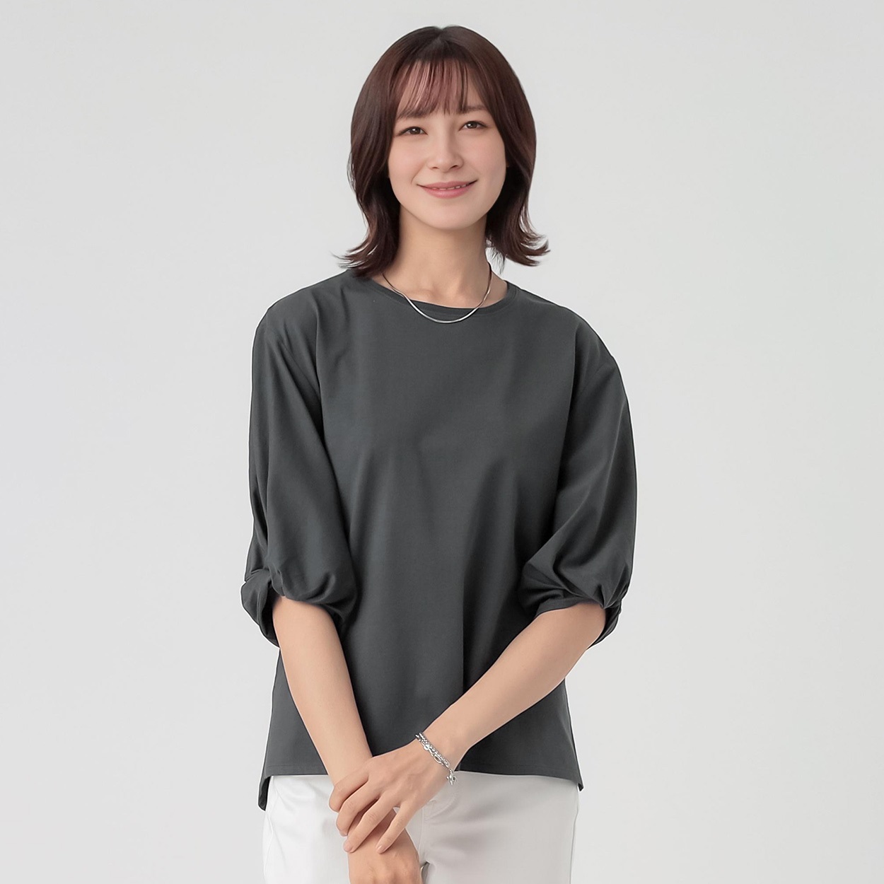 TVC(ティーヴィシー) シルキーコットンひんやりUV対策ねじり袖Tシャツ レディス(チャコ－ルグレ－-S)