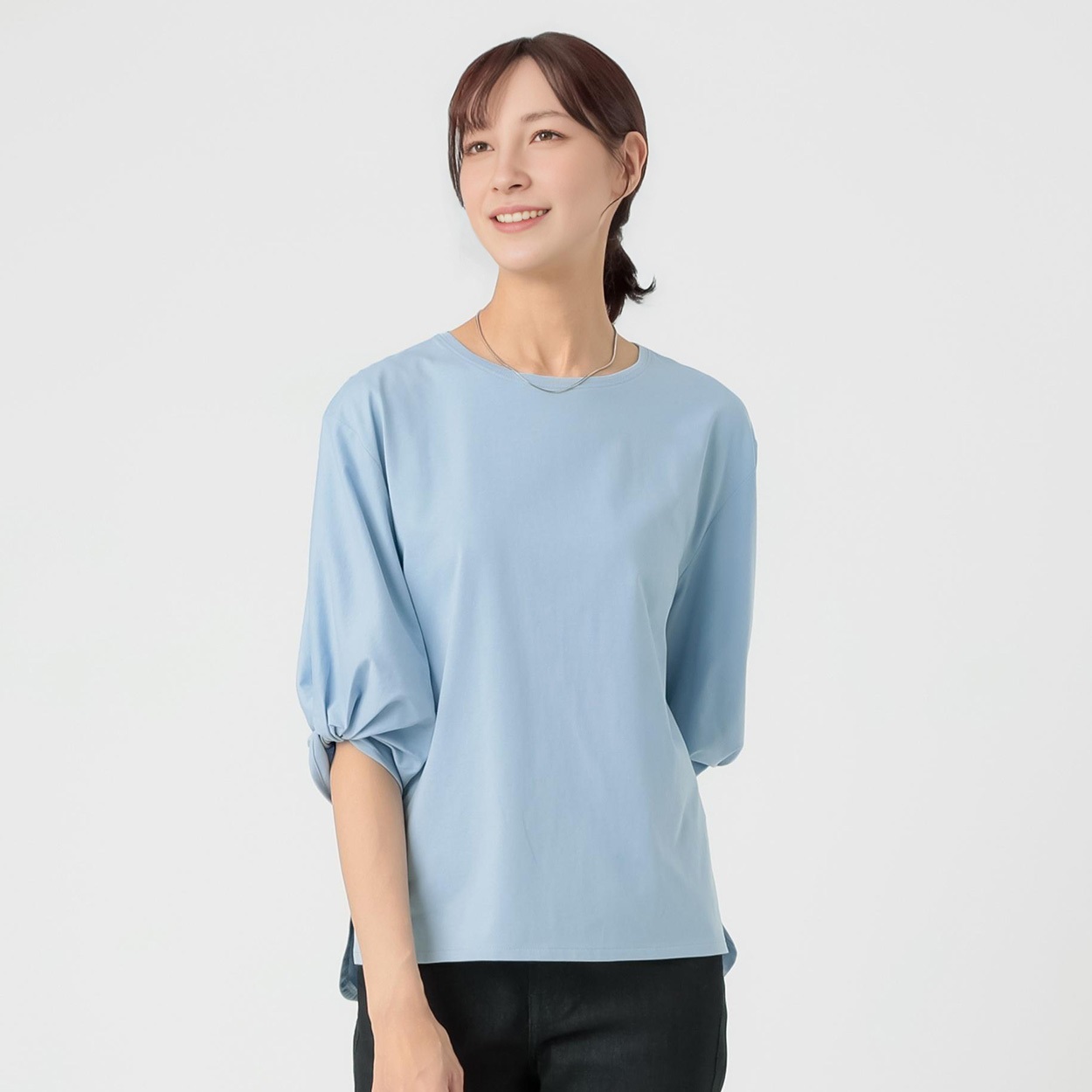 TVC(ティーヴィシー) シルキーコットンひんやりUV対策ねじり袖Tシャツ レディス(ウスアオ-L)