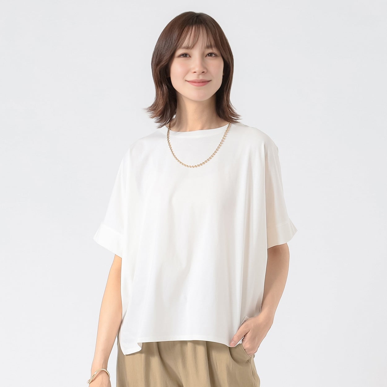 TVC(ティーヴィシー) シルキーコットンひんやりUV対策ドルマン半袖Tシャツ レディス(シロ-S)