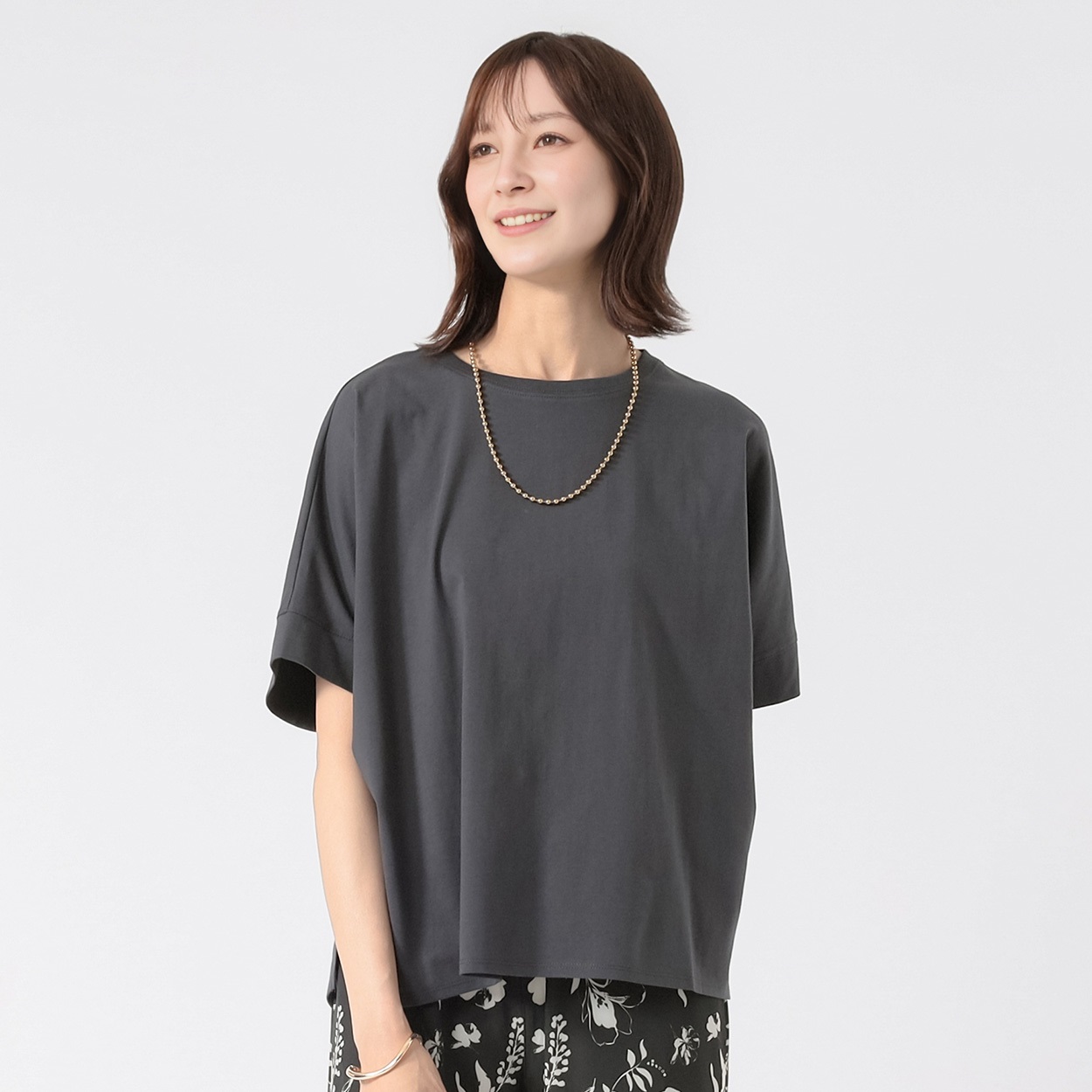 TVC(ティーヴィシー) シルキーコットンひんやりUV対策ドルマン半袖Tシャツ レディス(チャコ－ルグレ－-M)