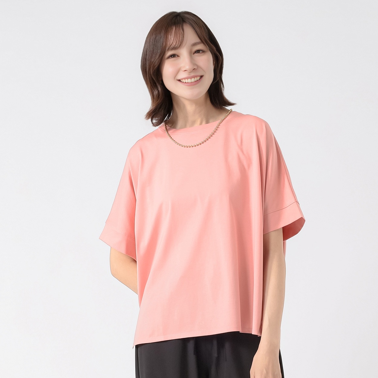 TVC(ティーヴィシー) シルキーコットンひんやりUV対策ドルマン半袖Tシャツ レディス(ウスアカ-L)