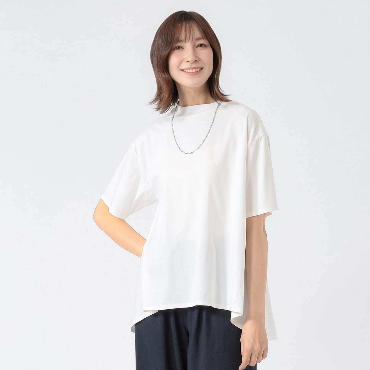 TVC(ティーヴィシー) シルキーコットンひんやりUV対策モックネック半袖T レディス(シロ-S)